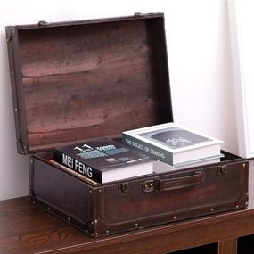 img 3 attached to 🧳 Retro Inspired Brown Wooden Suitcase with Stylish Leather Trim