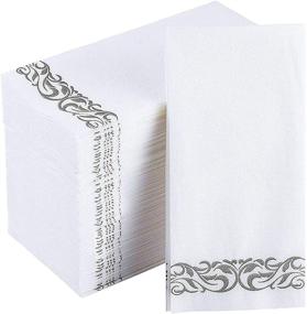 img 4 attached to 🎉 JOLLY CHEF 100 Decorative Paper Guest Towels, Soft and Absorbent Line-Feel Hand Towels for Kitchen, Bathroom, Weddings, Parties, Silver and White