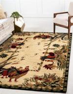 🐓 french country rooster design area rug - unique loom barnyard collection (3' 3 x 5' 3, ivory/olive) logo