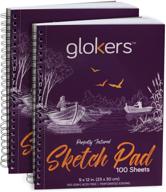 📚 glokers sketch book - set of 2 - 100 sheets each sketch pad - acid-free, medium weight paper – ideal for pencils, charcoal, oil pastels, and dry media – extra durable spiral binding - 9x12 inch paper logo