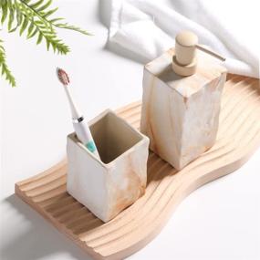 img 1 attached to RQYIXI Ceramic Bathroom Accessory Set: Complete 4-Piece Retro Style 🛁 with Fadeless Water Transfer Printing - Soap Dispenser & Toothbrush Holder Sets
