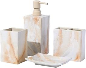 img 4 attached to RQYIXI Ceramic Bathroom Accessory Set: Complete 4-Piece Retro Style 🛁 with Fadeless Water Transfer Printing - Soap Dispenser & Toothbrush Holder Sets