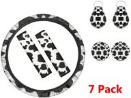 🐄 instantarts cow lover 7 piece set: seat belt pads, cup mats, keychain & steering wheel cover - black and white logo
