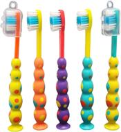 stesa kids toothbrush 5 pack - soft bristles, bpa free, suction cup & dust covers - boys and girls toddler toothbrush - age 3+ logo