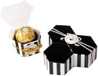 🎁 50-pack black stripes candy boxes with gold ribbon and round card - gaka hexagon gold stripes design for wedding, baby shower, diy chocolate, birthday party supplies logo