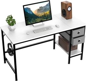 img 4 attached to 🏠 Home Office Desk with Drawers and Storage Shelves - 47" Study Writing Workstation for Bedroom and Workspaces