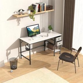 img 3 attached to 🏠 Home Office Desk with Drawers and Storage Shelves - 47" Study Writing Workstation for Bedroom and Workspaces