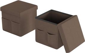 img 3 attached to 🛋️ Luxury Home Linen Brown Foldable Storage Cube Ottoman - Multipurpose Footrest Organizer with Pockets for Bedroom, Living Room, Dorm or RV (Pair)