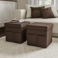 🛋️ luxury home linen brown foldable storage cube ottoman - multipurpose footrest organizer with pockets for bedroom, living room, dorm or rv (pair) logo