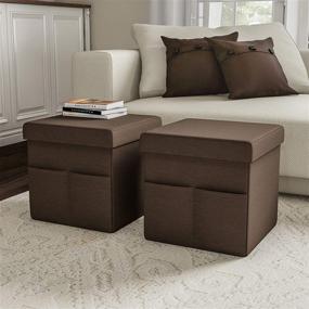 img 4 attached to 🛋️ Luxury Home Linen Brown Foldable Storage Cube Ottoman - Multipurpose Footrest Organizer with Pockets for Bedroom, Living Room, Dorm or RV (Pair)