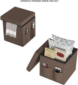 img 1 attached to 🛋️ Luxury Home Linen Brown Foldable Storage Cube Ottoman - Multipurpose Footrest Organizer with Pockets for Bedroom, Living Room, Dorm or RV (Pair)