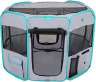 🐾 deluxe premium foldable portable traveling exercise pet playpen kennel for cats, dogs, kittens, and all pets - includes travel carrying case, in-ground stakes, removable shaded cover, and bottom logo