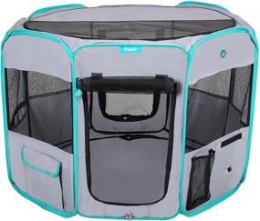 img 4 attached to 🐾 Deluxe Premium Foldable Portable Traveling Exercise Pet Playpen Kennel for Cats, Dogs, Kittens, and All Pets - Includes Travel Carrying Case, In-Ground Stakes, Removable Shaded Cover, and Bottom