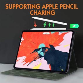 img 2 attached to 📱 FYY iPad Pro 12.9" 3rd Gen Case 2018 - Pencil Holder, Apple Pencil Charging Supported - Luxury Cowhide Genuine Leather Handcrafted Cover, Auto Sleep-Wake Feature - Green