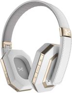 white ghostek sodrop pro wireless headphones with active noise cancellation, hd hi-def audio technology, hi-fi stereo, crystal clear sound, foldable design, built-in microphone logo