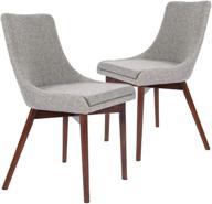 modern canglong upholstered fabric brown chairs - set of 2 with solid wood legs in grey for kitchen, dining, bedroom, and living room логотип