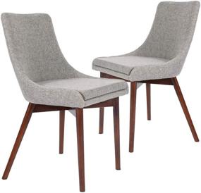 img 3 attached to Modern CangLong Upholstered Fabric Brown Chairs - Set of 2 with Solid Wood Legs in Grey for Kitchen, Dining, Bedroom, and Living Room