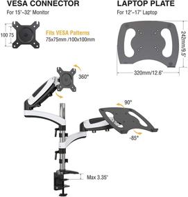 img 1 attached to 🛒 SHOPPINGALL SA-LH08 Dual Gas Spring Monitor & Laptop Mount Stand - Swing Arms, 15"-32" Monitors, White