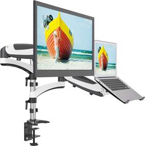 img 4 attached to 🛒 SHOPPINGALL SA-LH08 Dual Gas Spring Monitor & Laptop Mount Stand - Swing Arms, 15"-32" Monitors, White