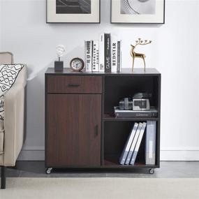 img 3 attached to 📁 VECELO Mobile File Cabinet: Organize Your Home Office with Printer Stand and Door Open Storage Shelves in Black Walnut