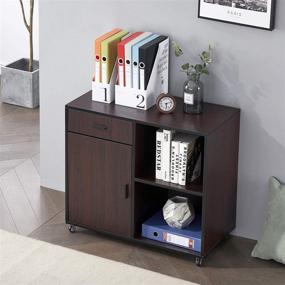 img 1 attached to 📁 VECELO Mobile File Cabinet: Organize Your Home Office with Printer Stand and Door Open Storage Shelves in Black Walnut