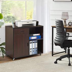 img 2 attached to 📁 VECELO Mobile File Cabinet: Organize Your Home Office with Printer Stand and Door Open Storage Shelves in Black Walnut