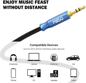 img 1 attached to 🎧 MillSO Audio Cable 3.5mm Male to Male Stereo Aux Cord - Nylon Braided Extension for Headphones, Smartphones, Laptop, Speaker, MP3, Car/Home Stereos - Seablue Young Series (4 FT)