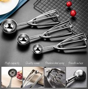 img 1 attached to 🍪 Cookie Scoop Set: Premium 18/8 Stainless Steel Ice Cream Scoop Trio for Baking, Melon Scoop - Large, Medium, Small Sizes Included