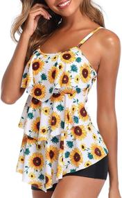 img 4 attached to 🌻 Stylish & Flattering Sunflower Printed Tankini Swimsuits by Summer Mae Women - 2 Piece Set