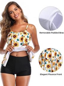 img 3 attached to 🌻 Stylish & Flattering Sunflower Printed Tankini Swimsuits by Summer Mae Women - 2 Piece Set