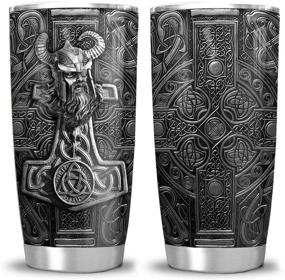 img 4 attached to 🏔️ Vibrant Viking Odin Celtic 20oz Tumbler Cup with Lid, 64HYDRO Print, Insulated Double Wall Vacuum, Sporty Thermos for Travel Coffee