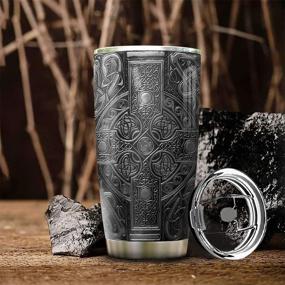 img 2 attached to 🏔️ Vibrant Viking Odin Celtic 20oz Tumbler Cup with Lid, 64HYDRO Print, Insulated Double Wall Vacuum, Sporty Thermos for Travel Coffee