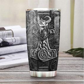 img 3 attached to 🏔️ Vibrant Viking Odin Celtic 20oz Tumbler Cup with Lid, 64HYDRO Print, Insulated Double Wall Vacuum, Sporty Thermos for Travel Coffee