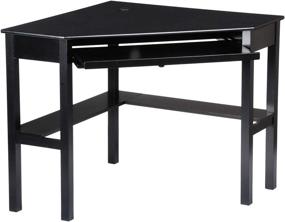 img 2 attached to 💻 SEI Furniture Space Saving Corner Computer Desk with Slide-Out Keyboard Tray - Stylish Black Design