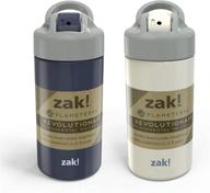 🌍 zak designs planeterra ivory & french navy 18 oz set of 2 reusable straw water bottles with built-in handle for travel, crafted with long-lasting plastic logo