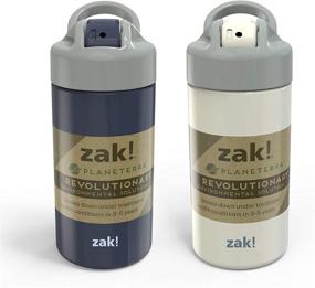 img 4 attached to 🌍 Zak Designs Planeterra Ivory & French Navy 18 oz Set of 2 Reusable Straw Water Bottles with Built-In Handle for Travel, Crafted with Long-lasting Plastic