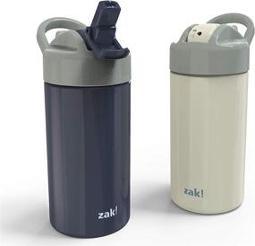 img 3 attached to 🌍 Zak Designs Planeterra Ivory & French Navy 18 oz Set of 2 Reusable Straw Water Bottles with Built-In Handle for Travel, Crafted with Long-lasting Plastic