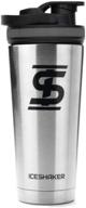 ice shaker stainless steel insulated water bottle: protein mixing cup (shark tank edition) 26 oz - silver logo