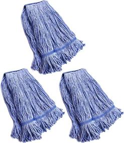 img 4 attached to Industrial-grade Blue Cotton Loop-End Wet Mop Head Refills - Heavy Duty Replacement for String Mops (Pack of 3, Large)