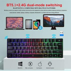 img 1 attached to Snpurdiri 60% Wireless Gaming Keyboard - 2200mAh Mini 61 Keys Mechanical Feel Keyboard 🎮 with Bluetooth 5.1 & 2.4G Wireless Dual Modes, Charging Support – Ideal for PC/Tablet/Smartphone Gamers (Black)