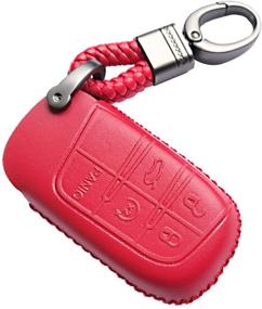 img 2 attached to 🔑 Alegender Red Hand-Sewn Leather Key Cover Case Fob Skin Bag Compatible with Jeep Grand Cherokee Chrysler 200 300 Dodge Durango Charger Challenger Journey Fiat