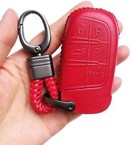 img 1 attached to 🔑 Alegender Red Hand-Sewn Leather Key Cover Case Fob Skin Bag Compatible with Jeep Grand Cherokee Chrysler 200 300 Dodge Durango Charger Challenger Journey Fiat