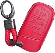 🔑 alegender red hand-sewn leather key cover case fob skin bag compatible with jeep grand cherokee chrysler 200 300 dodge durango charger challenger journey fiat logo
