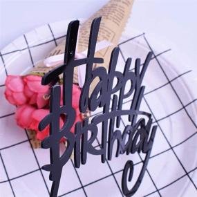 img 2 attached to Double-Sided Acrylic Cursive Happy Birthday Cake Topper 🎂 - Decorative Party Supplies in Black for Men and Women