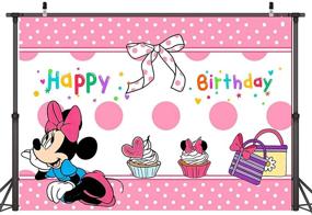 img 2 attached to 🎉 Disney Minnie Mouse Birthday Party Backdrop - Happy Birthday Decorations & Supplies for Girl Kids Baby Shower - Vinyl Photography Background - Photo Studio Props - 5x3FT