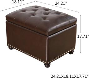 img 3 attached to 🪑 Adeco Dark Brown Bonded Leather Square Tufted Storage Footstool, 18" Ottoman - Stylish and Functional Addition for Your Space