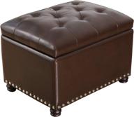 🪑 adeco dark brown bonded leather square tufted storage footstool, 18" ottoman - stylish and functional addition for your space logo