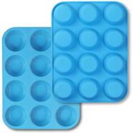 🧁 homedge 12-cup silicone muffin pan - pack of 2 non-stick molds for cupcake, tarts, egg bites - blue" logo