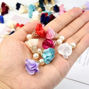 img 2 attached to 🌺 Colorful Fabric Flower Pendants with Metal Caps - Perfect for DIY Jewelry Making and Key Chains!