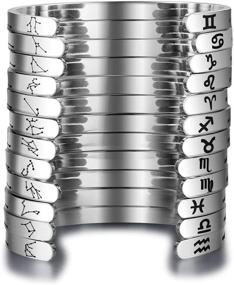 img 1 attached to 🌟 Stainless Steel Silver Zodiac Cuff Bracelet with Adjustable Size, Engraving and Constellation Design - Ideal Birthday Gift for Women, Teens, and Girls